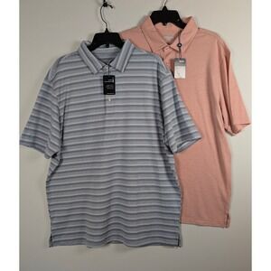 Ahead Performance Polo Shirt Mens L Slate Blue & Salmon 2-Pack Bundle NWT